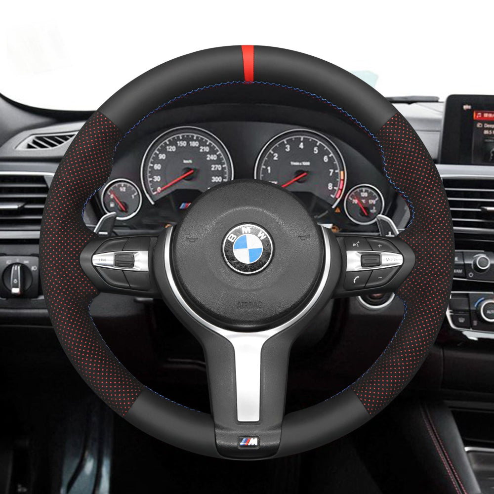 Funda de volante Mewant® Alcantara para BMW (M Sport) Serie 2 F22 F23/Serie 3 F30 F34/Serie 4 F32 F33 F36/Serie 5 F10 F07/Serie 6 F12 F13 F06/X2 F39/X3 F25/X4 F26/X5 F15/X6 F16