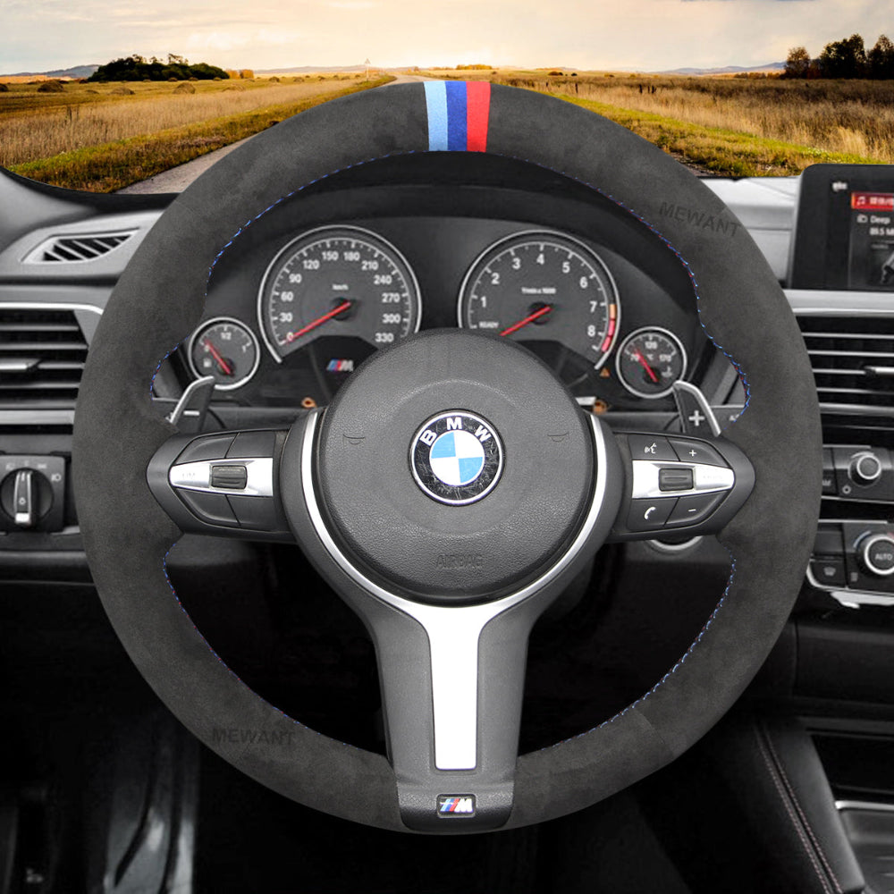 Funda de volante Mewant® Alcantara para BMW (M Sport) Serie 2 F22 F23/Serie 3 F30 F34/Serie 4 F32 F33 F36/Serie 5 F10 F07/Serie 6 F12 F13 F06/X2 F39/X3 F25/X4 F26/X5 F15/X6 F16