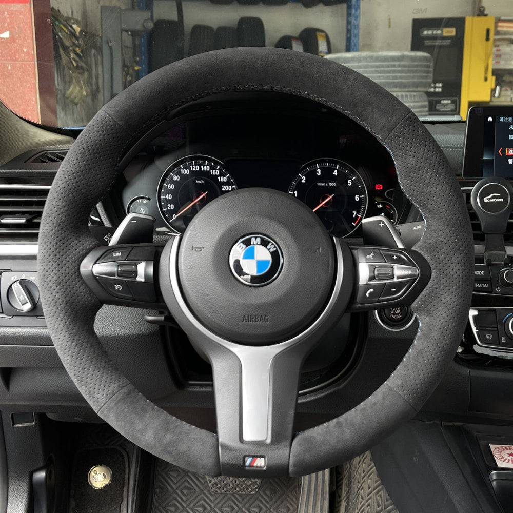 Funda de volante Mewant® Alcantara para BMW (M Sport) Serie 2 F22 F23/Serie 3 F30 F34/Serie 4 F32 F33 F36/Serie 5 F10 F07/Serie 6 F12 F13 F06/X2 F39/X3 F25/X4 F26/X5 F15/X6 F16