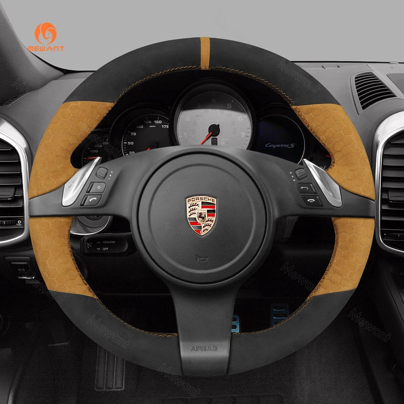Mewant® Alcantara Car Steering Wheel Cover for Porsche 911 (991) Boxster (981) Cayman (981) Cayenne Panamera