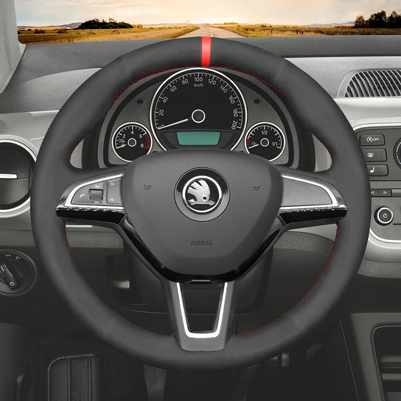 Hand Stitch Car Steering Wheel Cover for Skoda Citigo Fabia Karoq Roomster Rapid Octavia Superb Yeti Kodiaq Scala from Mewant