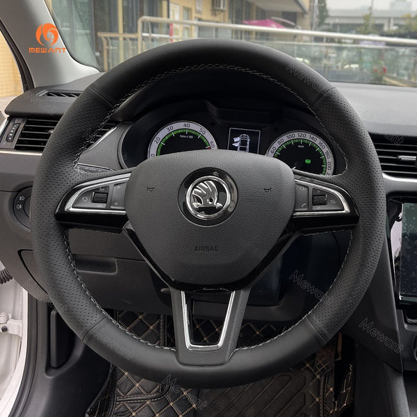 Hand Stitch Car Steering Wheel Cover for Skoda Citigo Fabia Karoq Roomster Rapid Octavia Superb Yeti Kodiaq Scala from Mewant