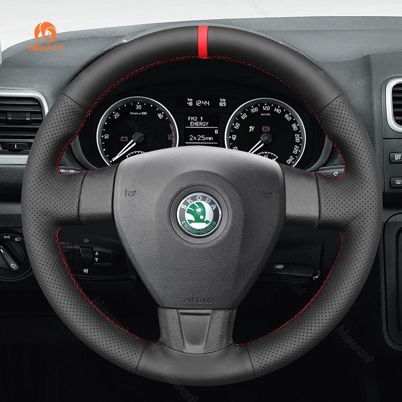 Hand Stitch Car Steering Wheel Cover for Skoda Octavia Fabia II from Mewant