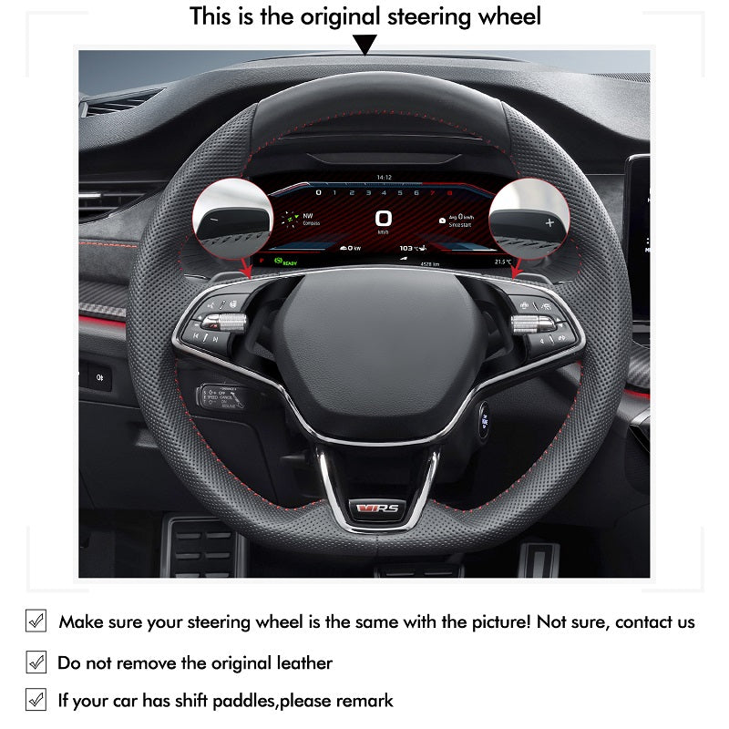 Hand Stitch Car Steering Wheel Cover for Skoda Octavia VRS RS Fabia from Mewant