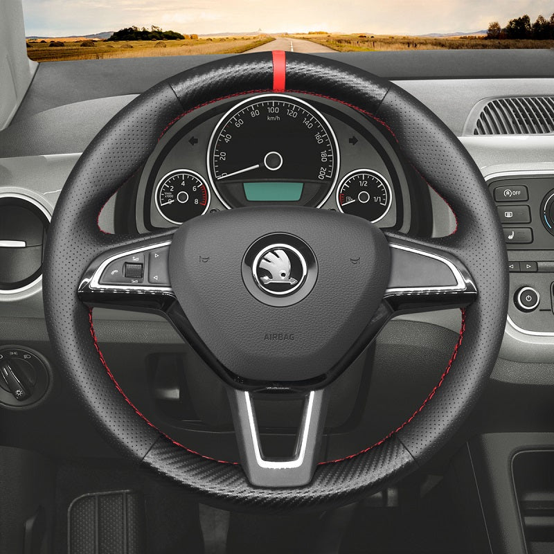 Mewant® Alcantara Auto-Lenkradbezug für Skoda Citigo Fabia Karoq Roomster Rapid Octavia Superb Yeti Kodiaq Scala
