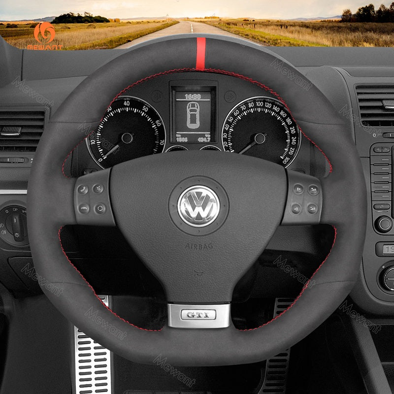 Hand Stitch Car Steering Wheel Cover for Volkswagen Golf GTI 5 (V)R32 Scirocco Passat Variant (R-Line) Tiguan (R-Line) ETRON Allroad from Mewant