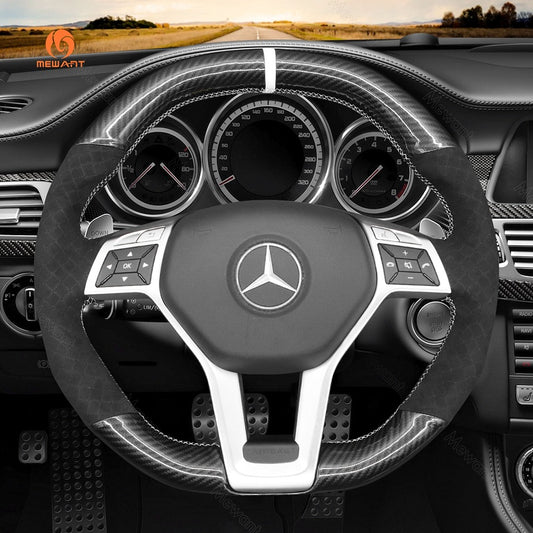 Mewant® Alcantara Car Steering Wheel Cover for AMG C63 W204 CLA45 C117 CLS63 AMG C218 CLS63 S-Model C218 E63 AMG W212 W212 SL63 R231