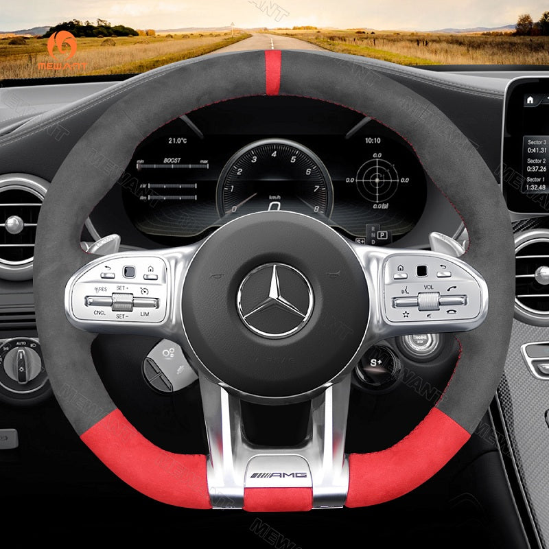 Mewant® Alcantara-Lenkradbezug für Mercedes-Benz AMG A35 GT C63 Coupé C43 C63 CLA35 CLA45 CLS53 E53 E63 G63 GLA35 GLA45 GLB35 GLC43 GLC63 GLE53 GLE63 GLS63 S63