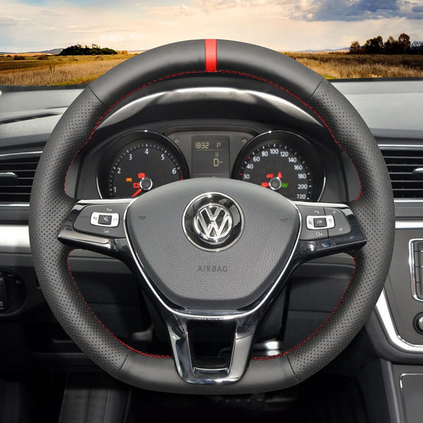 Hand Stitch Car Steering Wheel Cover for Volkswagen VW Golf 7 Alltrack SportWagen Jetta Passat Tiguan e-Golf Arteon Atlas