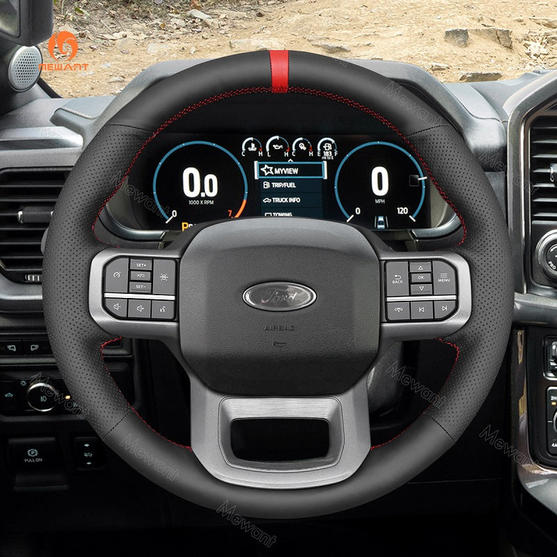 Mewant® Alcantara Car Steering Wheel Cover for Ford F-150 2021-2024 F-150 (Lightning) F-350 F-450 Expedition