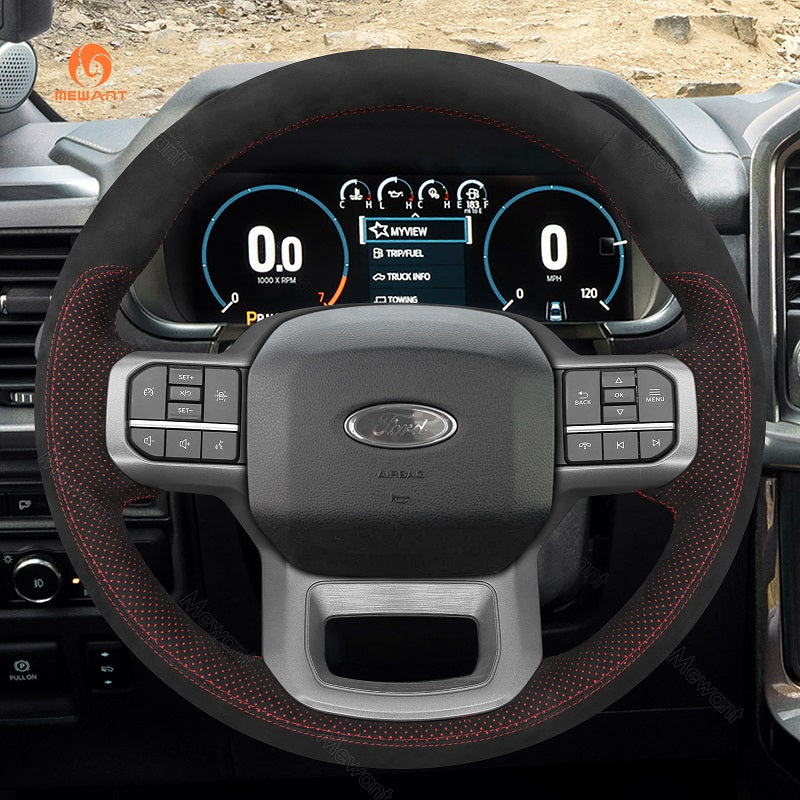 Mewant® Alcantara Car Steering Wheel Cover for Ford F-150 2021-2024 F-150 (Lightning) F-350 F-450 Expedition