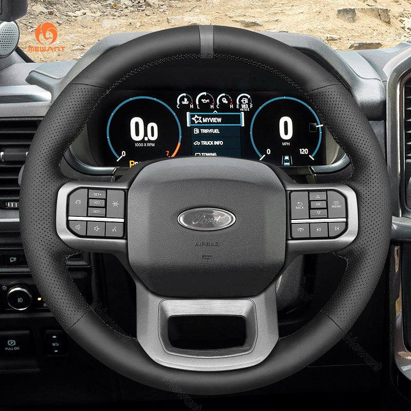 Mewant® Alcantara Car Steering Wheel Cover for Ford F-150 2021-2024 F-150 (Lightning) F-350 F-450 Expedition