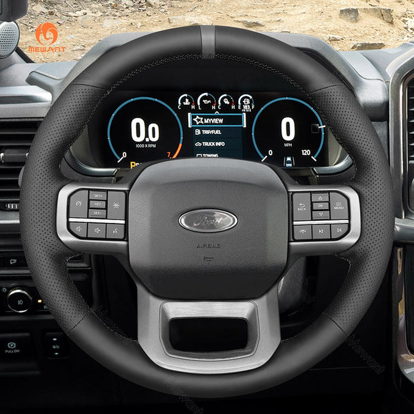 Mewant® Alcantara Car Steering Wheel Cover for Ford F-150 2021-2024 F-150 (Lightning) F-350 F-450 Expedition