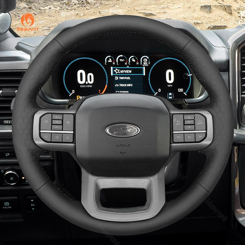 Mewant® Alcantara Car Steering Wheel Cover for Ford F-150 2021-2024 F-150 (Lightning) F-350 F-450 Expedition