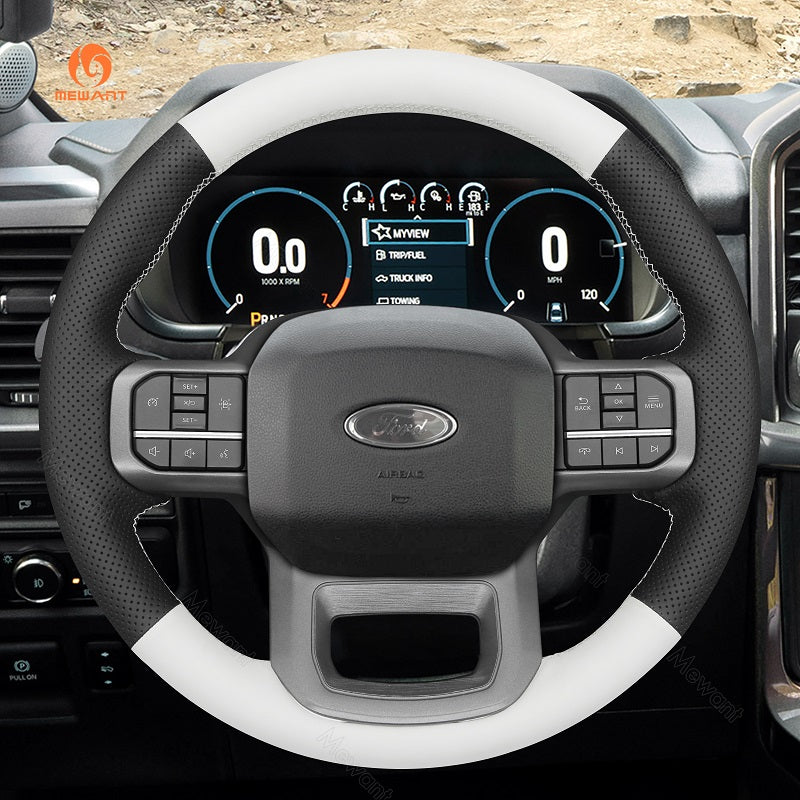 Mewant® Alcantara Car Steering Wheel Cover for Ford F-150 2021-2024 F-150 (Lightning) F-350 F-450 Expedition