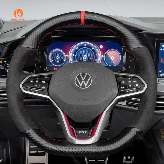Mewant® Alcantara Car Steering Wheel Cover for Volkswagen VW Golf 8 (R-Line) Golf GTI 8 Arteon Tiguan Touareg