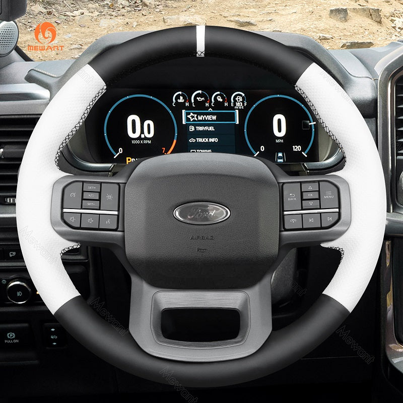 Mewant® Alcantara Car Steering Wheel Cover for Ford F-150 2021-2024 F-150 (Lightning) F-350 F-450 Expedition