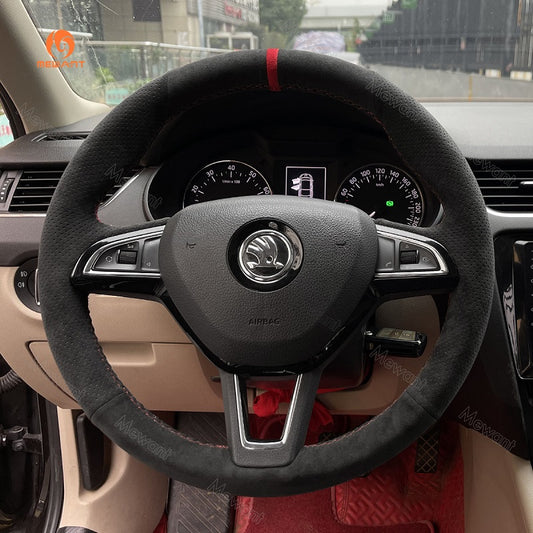 Hand Stitch Car Steering Wheel Cover for Skoda Citigo Fabia Karoq Roomster Rapid Octavia Superb Yeti Kodiaq Scala from Mewant
