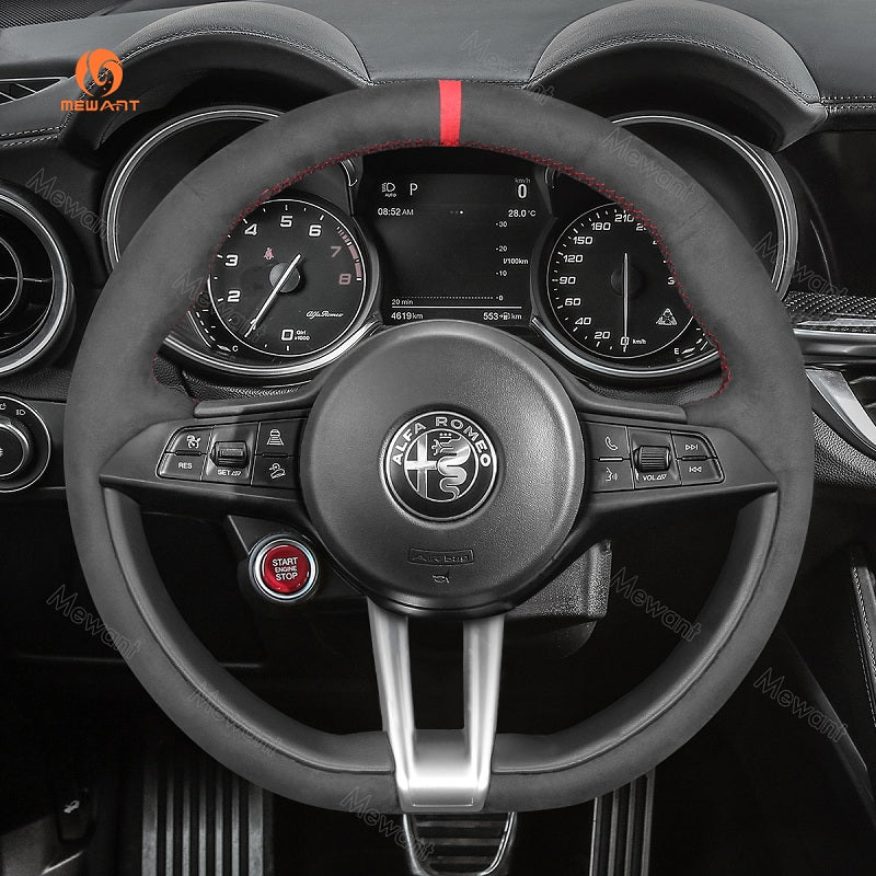 Mewant® Alcantara Car Steering Wheel for Alfa Romeo Giulia (Quadrifoglio) Stelvio (Quadrifoglio) - SteeringCover