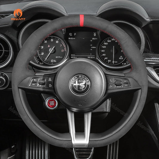 Mewant® Alcantara Car Steering Wheel for Alfa Romeo Giulia (Quadrifoglio) Stelvio (Quadrifoglio) - SteeringCover