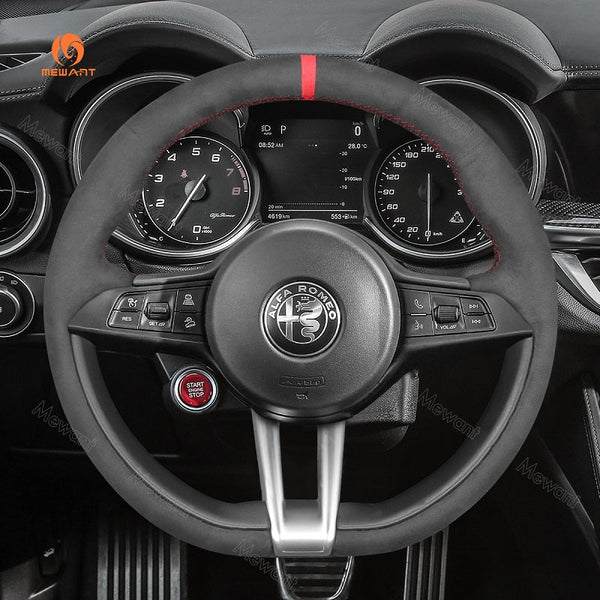 Mewant® Alcantara Car Steering Wheel for Alfa Romeo Giulia (Quadrifoglio) Stelvio (Quadrifoglio) - SteeringCover
