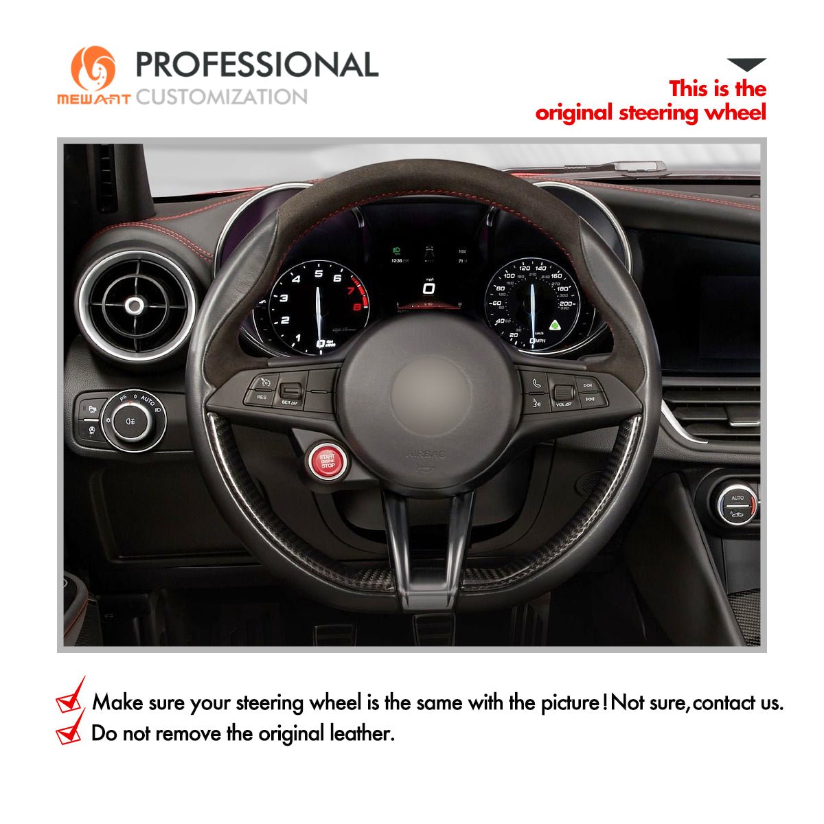 Mewant® Alcantara Car Steering Wheel for Alfa Romeo Giulia (Quadrifoglio) Stelvio (Quadrifoglio) - SteeringCover