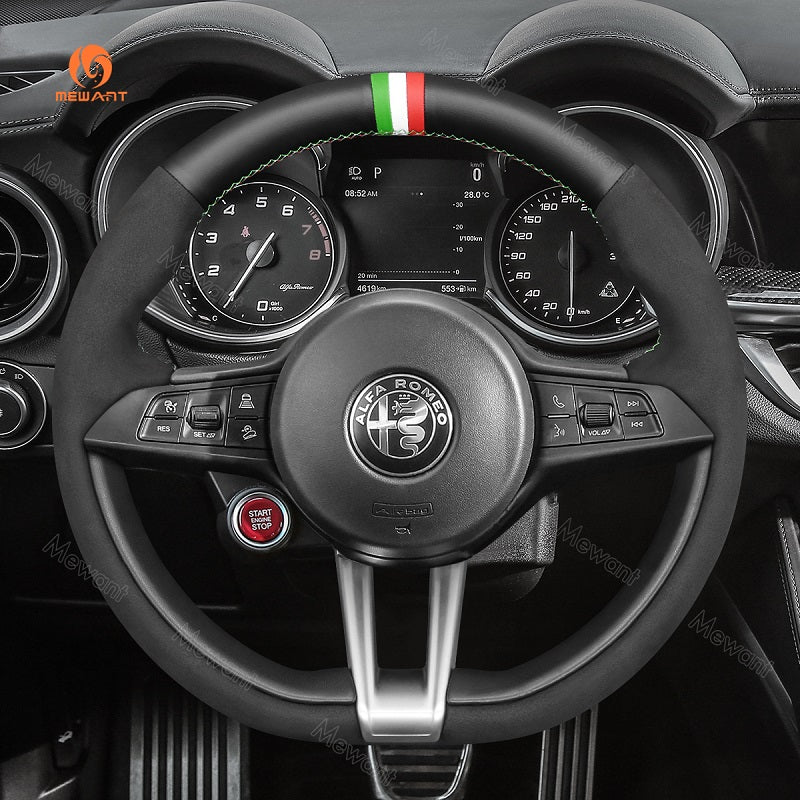 Mewant® Alcantara Car Steering Wheel for Alfa Romeo Giulia (Quadrifoglio) Stelvio (Quadrifoglio) - SteeringCover