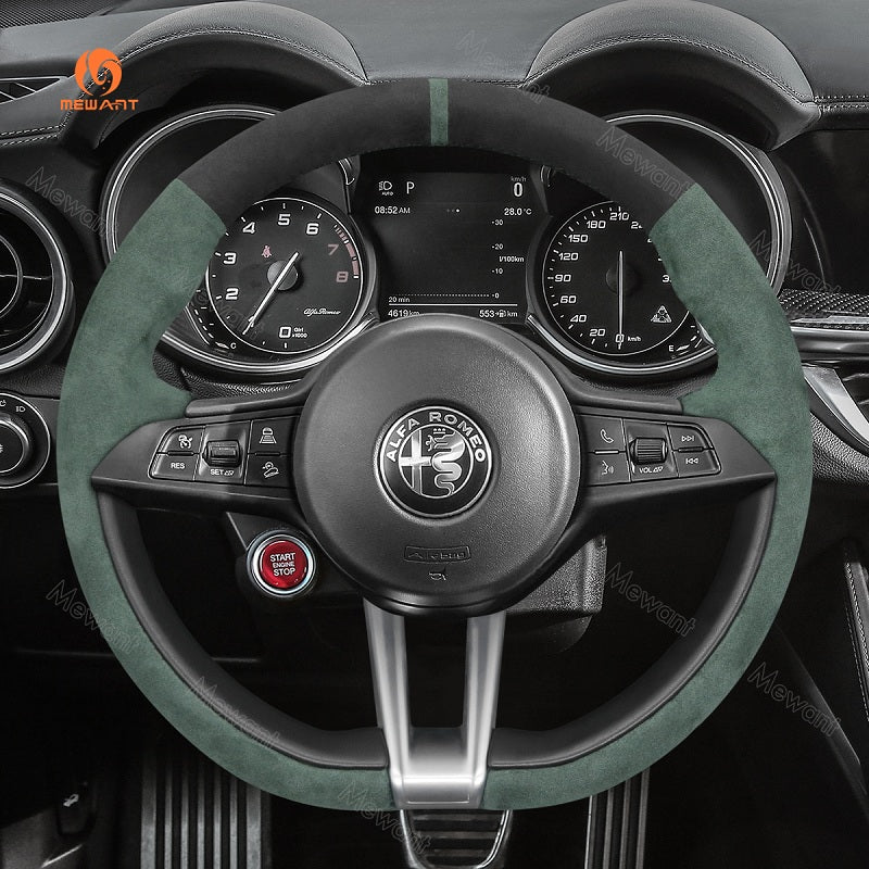 Mewant® Alcantara Car Steering Wheel for Alfa Romeo Giulia (Quadrifoglio) Stelvio (Quadrifoglio) - SteeringCover