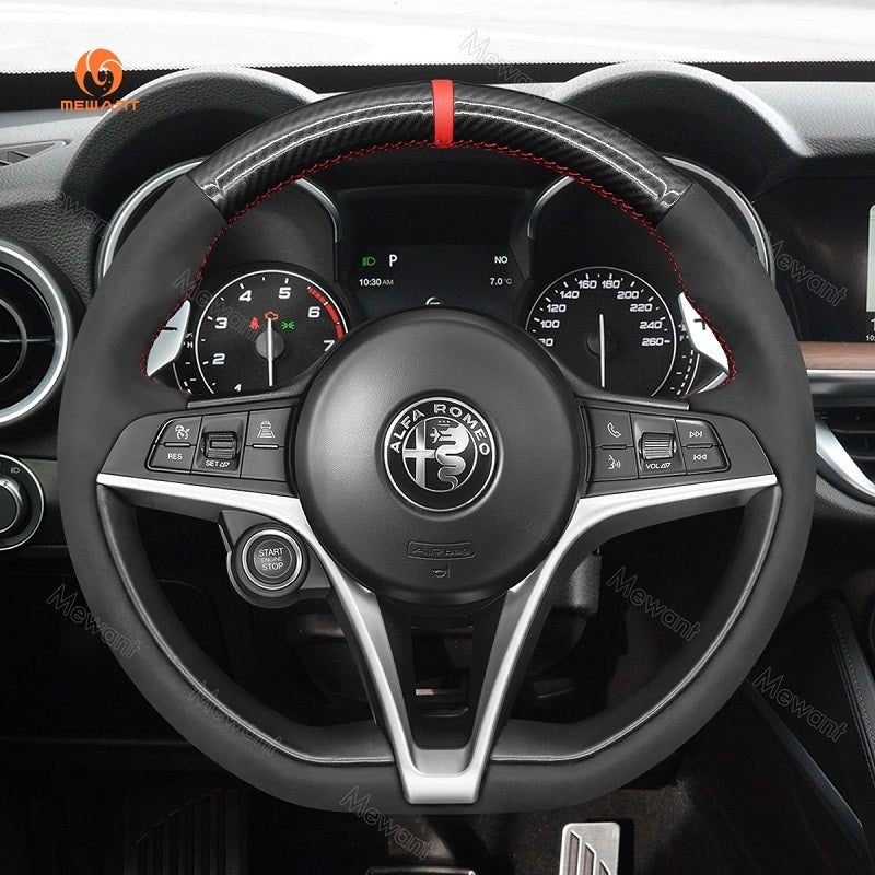 Mewant® Alcantara Car Steering Wheel for Alfa Romeo Giulia Stelvio 2018 - 2020 - SteeringCover