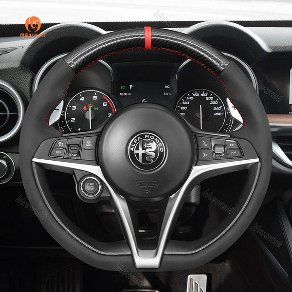 Mewant® Alcantara Car Steering Wheel for Alfa Romeo Giulia Stelvio 2018 - 2020 - SteeringCover