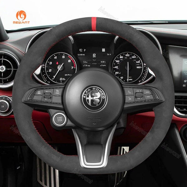 Mewant® Alcantara Car Steering Wheel for Alfa Romeo Giulia Stelvio Tonale - SteeringCover