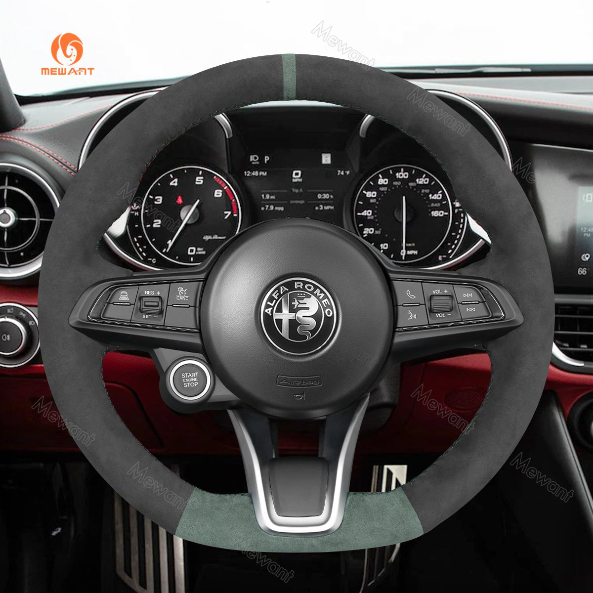 Mewant® Alcantara Car Steering Wheel for Alfa Romeo Giulia Stelvio Tonale - SteeringCover