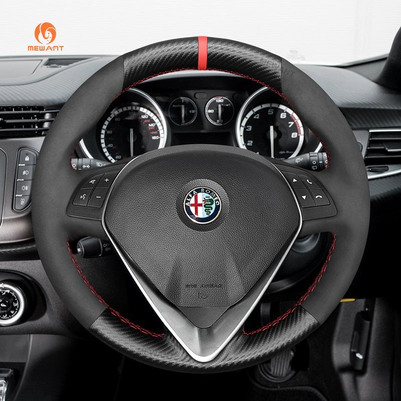 Mewant® Alcantara Car Steering Wheel for Alfa Romeo Giulietta 2014 - 2021 / MiTo 2014 - 2019 ( Round shape steering wheel) - SteeringCover