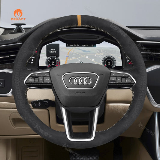 Mewant® Alcantara Car Steering Wheel Cover for Audi A6 A7 S6 S7 RS6 RS7 E-Tron E-Tron S E-tron GT RS E-tron GT (Round Shape)