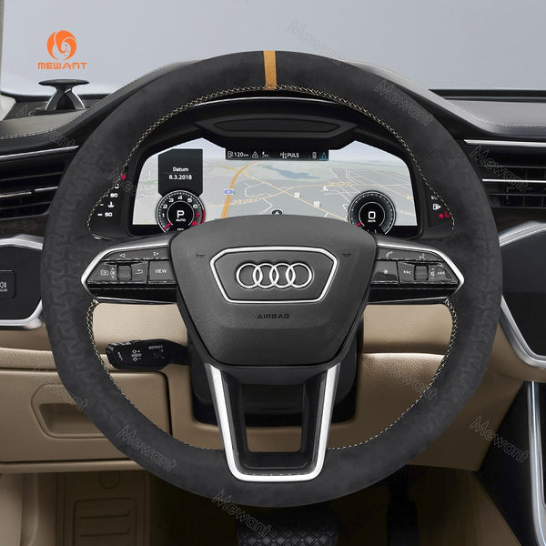 Mewant® Alcantara Car Steering Wheel Cover for Audi A6 A7 S6 S7 RS6 RS7 E-Tron E-Tron S E-tron GT RS E-tron GT (Round Shape)