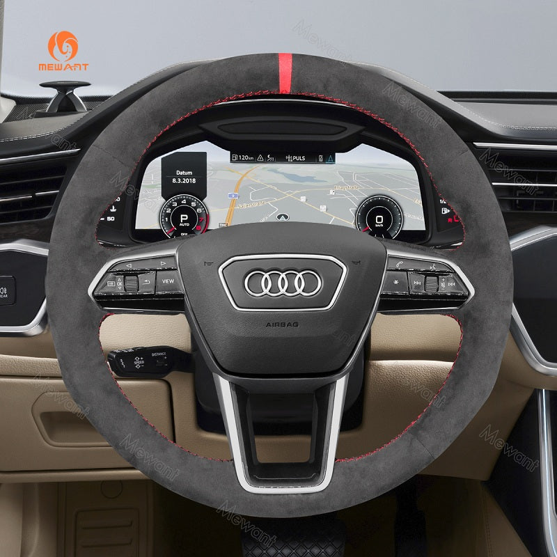 Mewant® Alcantara Car Steering Wheel Cover for Audi A6 A7 S6 S7 RS6 RS7 E-Tron E-Tron S E-tron GT RS E-tron GT (Round Shape)
