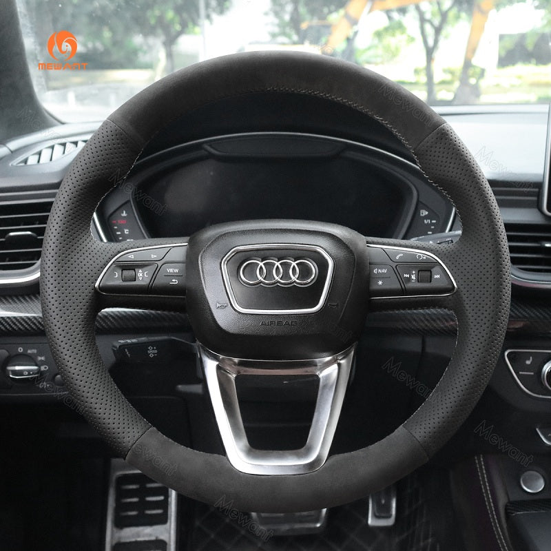 Mewant® Alcantara Car Steering Wheel Cover for Audi A3 A4 A5 S3 S4 S5 Q2 SQ2 Q3 RSQ3 Q5 SQ5 Q7 SQ7 Q8 SQ8