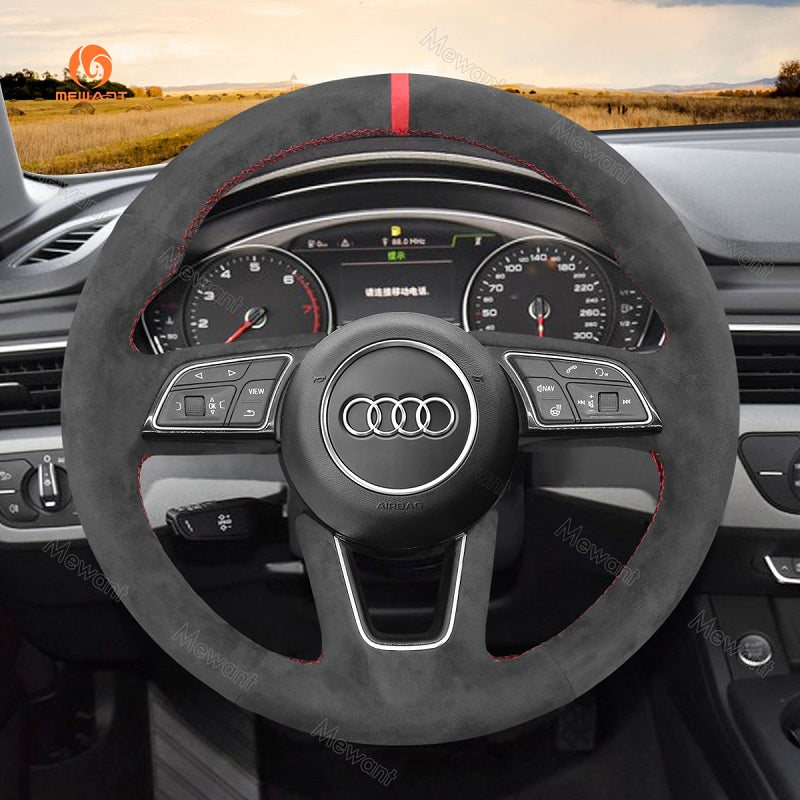 Mewant® Alcantara Car Steering Wheel Cover for Audi A1 (8X) A3 (8V/8Y) A4 (B9/8W) Allroad (B9/8W) A5 (8W6) S3 (8V) S4 (B9/8W) S5 (8W6) Q2 RS 4 (B9/8W)