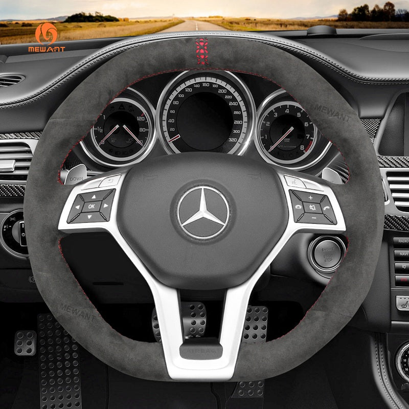 Mewant® Alcantara Car Steering Wheel Cover for AMG C63 W204 CLA45 C117 CLS63 AMG C218 CLS63 S-Model C218 E63 AMG W212 W212 SL63 R231