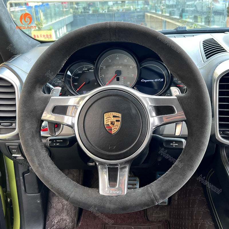 Mewant® Alcantara Car Steering Wheel Cover for Porsche 911 (991) Boxster (981) Cayman (981) Cayenne Panamera 2010-2016