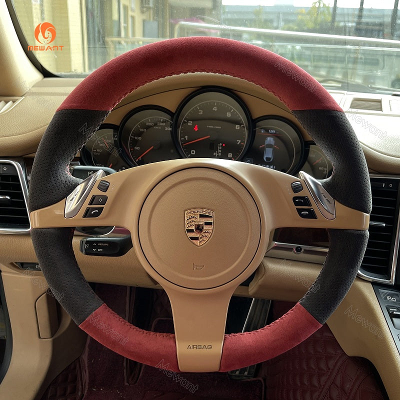 Mewant® Alcantara Car Steering Wheel Cover for Porsche 911 (991) Boxster (981) Cayman (981) Cayenne Panamera