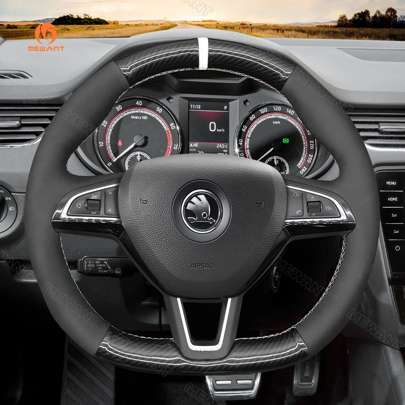 Hand Stitch Car Steering Wheel Cover for Skoda Octavia Fabia Kodiaq Citigo Superb Scala from Mewant