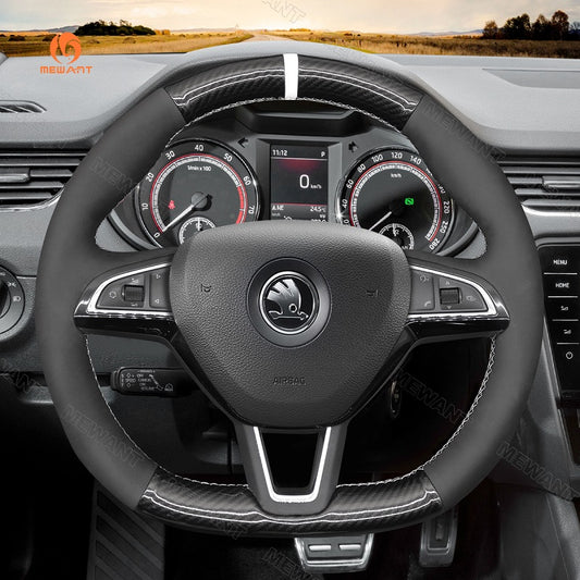Hand Stitch Car Steering Wheel Cover for Skoda Octavia Fabia Kodiaq Citigo Superb Scala from Mewant