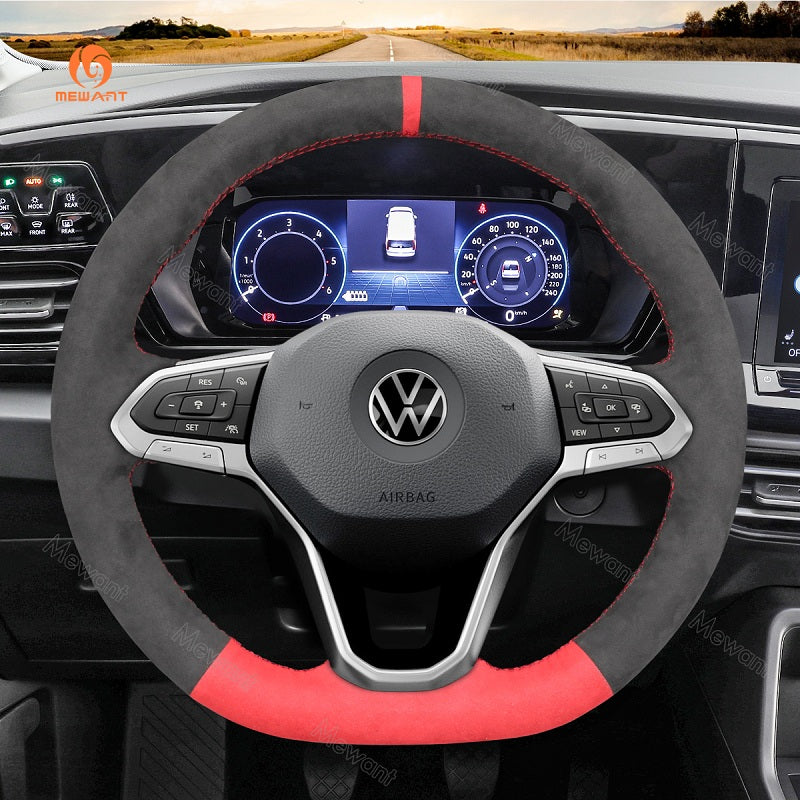 Mewant® Alcantara Car Steering Wheel Cover for Volkswagen VW Golf 8 ID.3 ID.4 Arteon Caddy Passat B8 Alltrack Variant T-Cross Tiguan Touareg  T6 California Caravelle Kombi Multivan Transporte