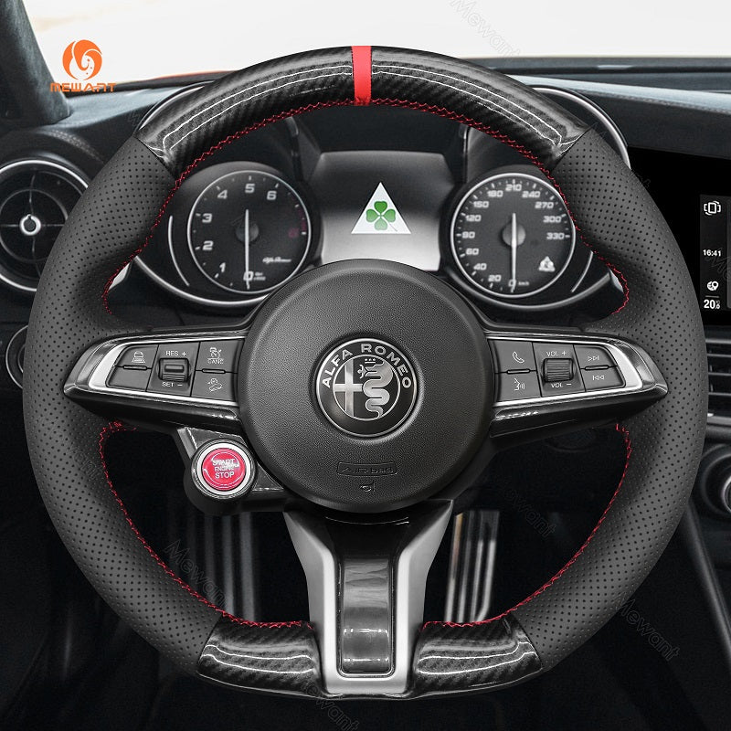 Car Steering Wheel Cover for Alfa Romeo Giulia Quadrifoglio Stelvio Quadrifoglio from Mewant
