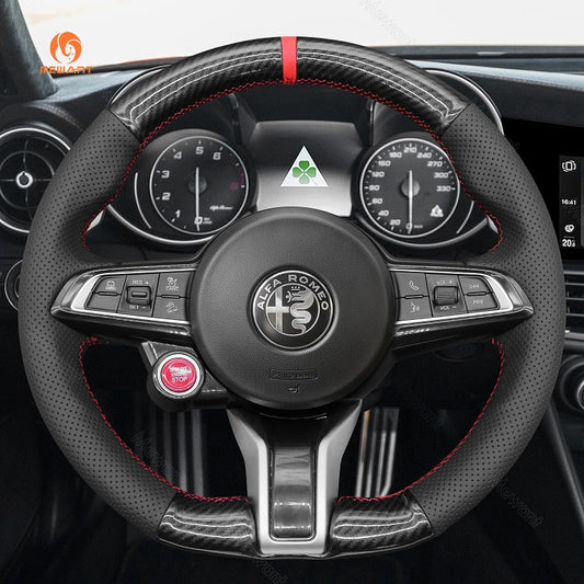 Car Steering Wheel Cover for Alfa Romeo Giulia Quadrifoglio Stelvio Quadrifoglio from Mewant