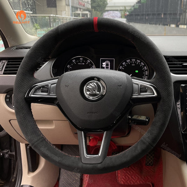 Mewant® Alcantara Car Steering Wheel Cover for Skoda Citigo Fabia Karoq Roomster Rapid Octavia Superb Yeti Kodiaq Scala
