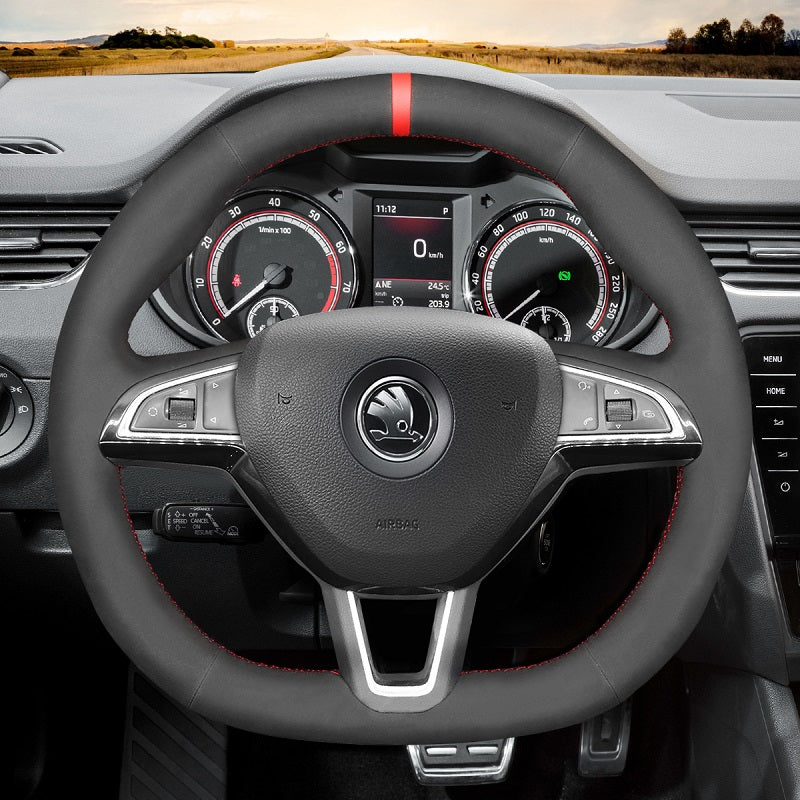 Hand Stitch Car Steering Wheel Cover for Skoda Octavia Fabia Kodiaq Citigo Superb Scala from Mewant