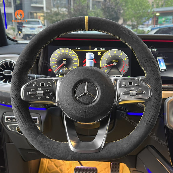 Mewant® Alcantara Auto-Lenkradbezug für Mercedes-Benz ABC CLA CLS GLA CLC Klasse AMG AMG-Line