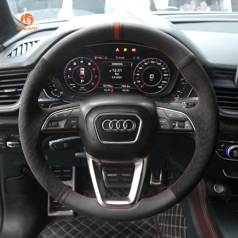 Mewant® Alcantara Car Steering Wheel Cover for Audi A3 A4 A5 S3 S4 S5 Q2 SQ2 Q3 RSQ3 Q5 SQ5 Q7 SQ7 Q8 SQ8